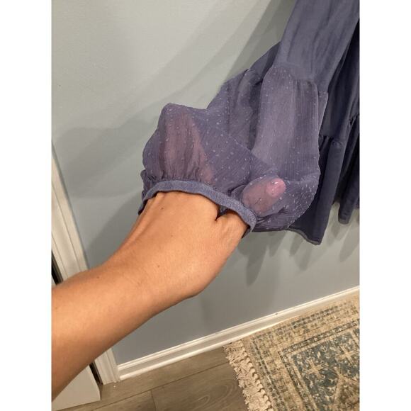 Free People Soul Serene Blouse Size Large Dusty Blue Lace Whimsigoth Boho NEW - Picture 6 of 13